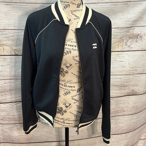 Billabong Track Jacket “Locals Only” Bomber Terry Lined Striped Trim NWT - Picture 6 of 16